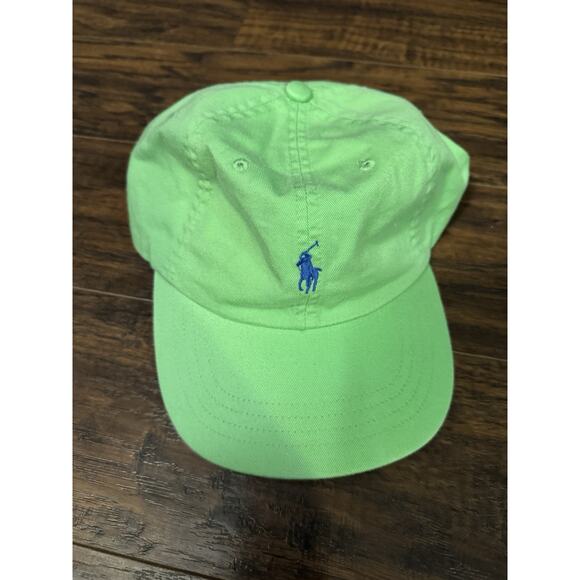 Polo Ralph Lauren Cap Adjustable LEATHER Strap Back Green Apple w/Blue Pony Logo - Picture 1 of 4